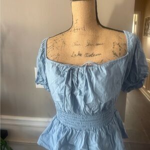 Blue Smocked Women's Top
